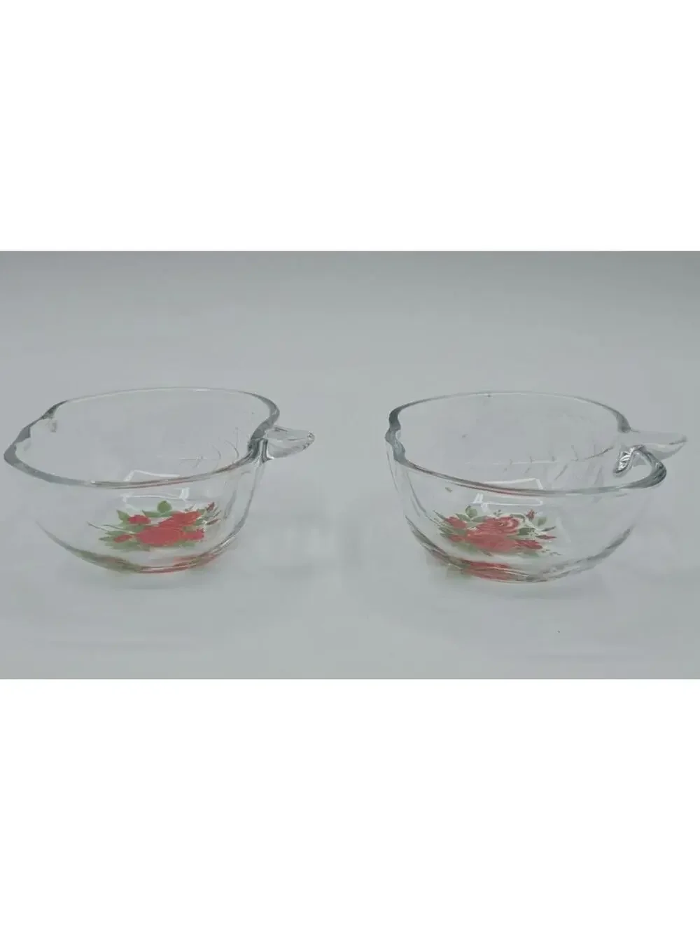 Vintage Jeannette Glass Apple Trinket Bowls Set 2 Rose Floral Candy Dishes